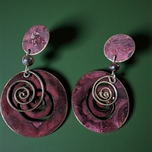 Vintage Purple Metal Wire Spiral Drop‎ Earrings Boho